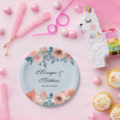 サンゴと埃っぽい青い植物性フローラ結婚ズ ペーパープレート (パーティー)