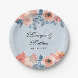 サンゴと埃っぽい青い植物性フローラ結婚ズ ペーパープレート