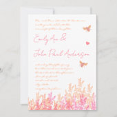 サンゴと明るい赤紫色フラワーのまわりに結婚式の招待 招待状 (正面)