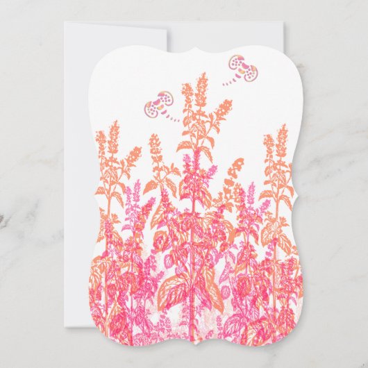 サンゴと明るい赤紫色フラワーバタフライウェディング招待状 招待状 (裏面)