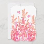 サンゴと明るい赤紫色フラワーバタフライウェディング招待状 招待状 (裏面)