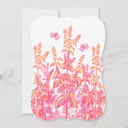 サンゴと明るい赤紫色フラワーバタフライウェディング招待状 招待状 (裏面)