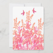 サンゴと明るい赤紫色フラワーヴィンテージバードウェディング招待 招待状 (裏面)