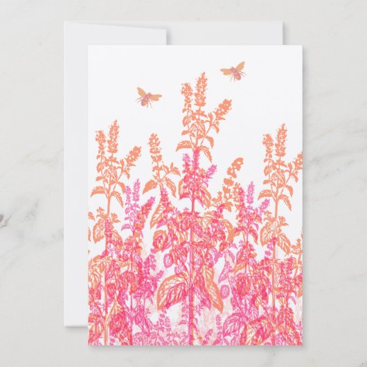 サンゴと明るい赤紫色フローラのまわりに結婚式の招待 招待状 (裏面)