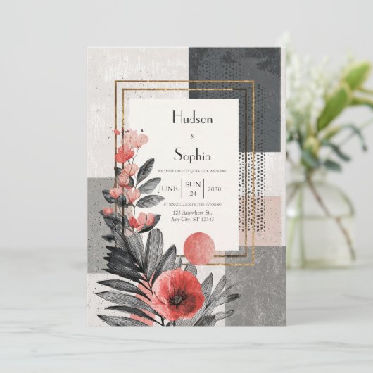 サンゴと木炭の抽象芸術結婚フローラ 招待状 (スタンド正面)