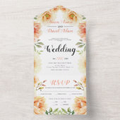 サンゴと桃の水色の結婚花 オールインワン招待状 (内側)