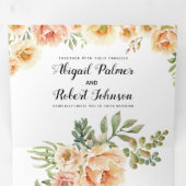 サンゴと桃の水色の結婚花 三つ折り招待状 (内部最初)