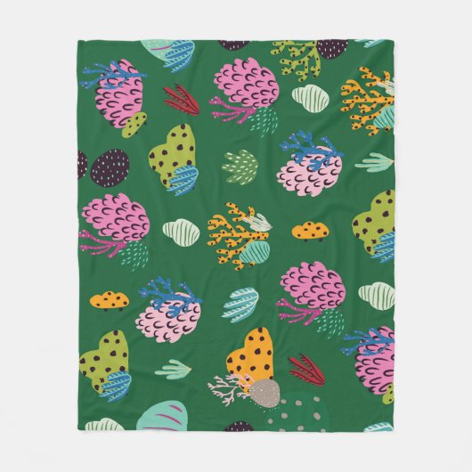 サンゴと海の植物:水中パターン フリースブランケット (正面)