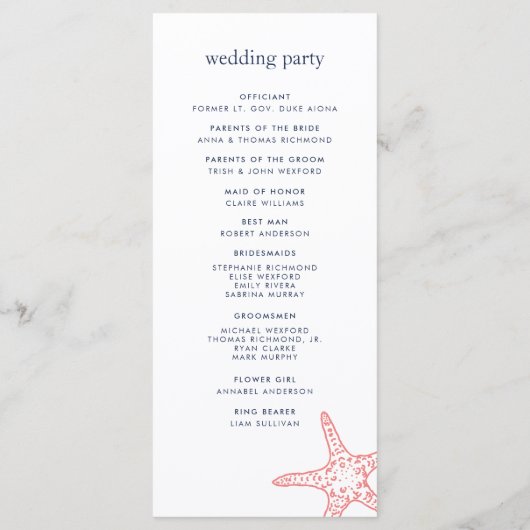 サンゴと海軍のヒトデ結婚ィッシュの式典プログラム プログラム (裏面)