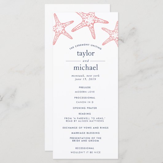 サンゴと海軍のヒトデ結婚ィッシュの式典プログラム プログラム (正面/裏面)