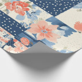 サンゴと海軍のフローラパッチワークのパターン ラッピングペーパー (角)