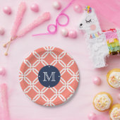 サンゴと海軍の八角形リンクモノグラム ペーパープレート (パーティー)