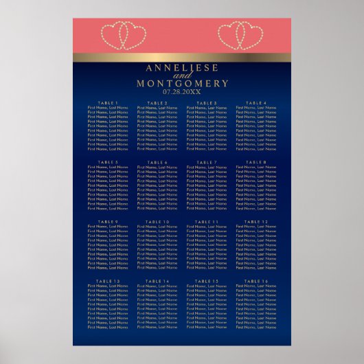 サンゴと海軍の金ゴールドハート- 16シーティングチャート ポスター (正面)