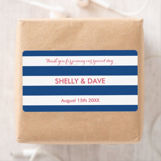 サンゴと海軍ストライプのの水結婚瓶のラベル ラベル (インサイチュ)