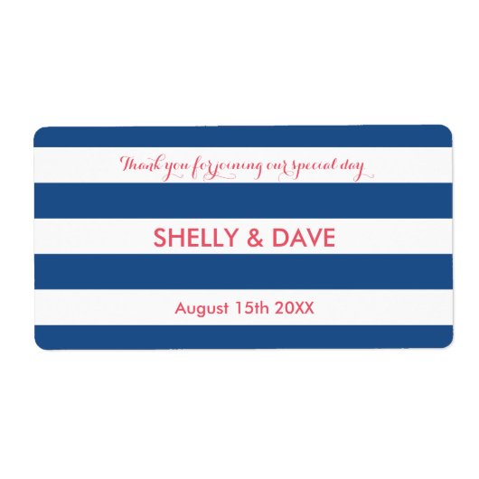 サンゴと海軍ストライプのの水結婚瓶のラベル ラベル (正面)