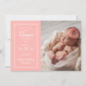 サンゴと灰色のベビーガール写真誕生のお知らせ 案内状 (正面)