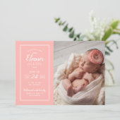サンゴと灰色のベビーガール写真誕生のお知らせ 案内状 (スタンド正面)