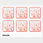 サンゴと灰色の愛の鳥の渦巻き結婚式用シール スクエアシール (シート)