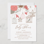 サンゴと灰色の鳥の赤ちゃんシャワー 招待状 (正面)