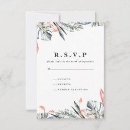 サンゴと熱帯結婚の葉のR.S.V.P 出欠カード