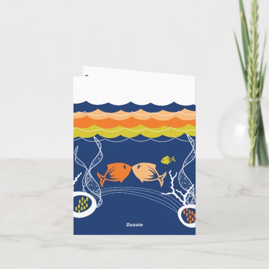 サンゴと熱帯魚にキスする青い波の結婚式 サンキューカード (裏面)