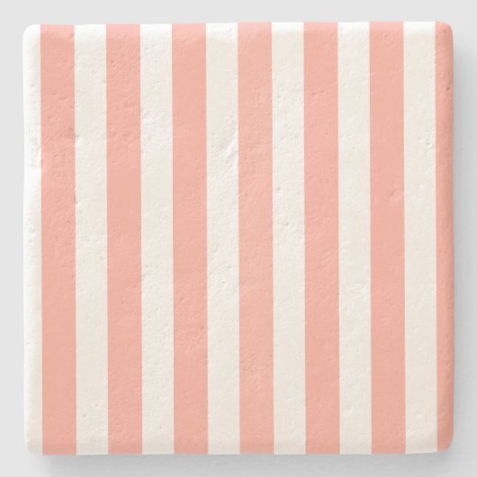 サンゴと白いキャンディストライプー ストーンコースター (正面)