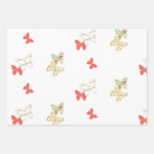 サンゴと白い花、ストライプチョウ ラッピングペーパーシート (正面3)