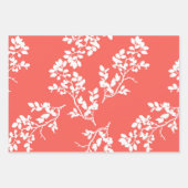 サンゴと白い花、ストライプチョウ ラッピングペーパーシート (正面)