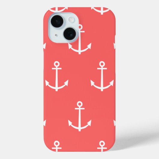 サンゴと白のいかりパターン1 Case-Mate iPhoneケース (裏面)