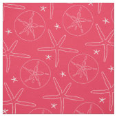 サンゴと白の沿岸のヒトデ、砂ドル生地 ファブリック (見本)