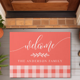 サンゴと白バッファローチェックへようこそパーソナライズされた ドアマット