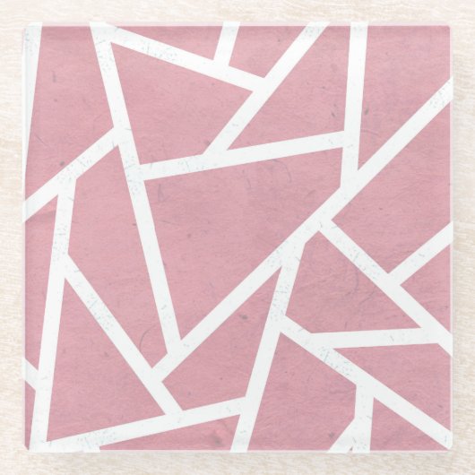 サンゴと白モザイク模様 ガラスコースター (正面)