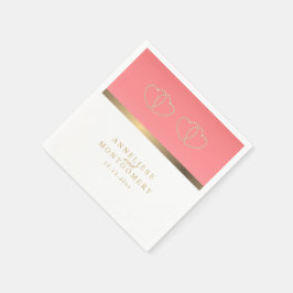 サンゴと白、金ゴールドハート スタンダードカクテルナプキン