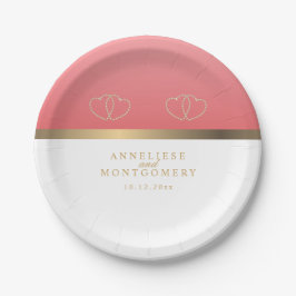 サンゴと白、金ゴールドハート ペーパープレート