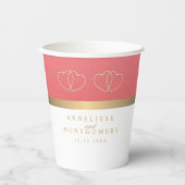 サンゴと白、金ゴールドハート 紙コップ (正面)
