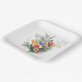 サンゴと紫色のワイルドフラワーブライダルシャワー ペーパープレート (傾斜あり)