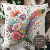 サンゴと緑の羽と花 クッション