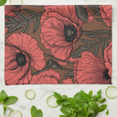 サンゴと茶色のケシ畑 キッチンタオル (折り畳み)