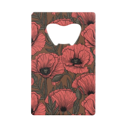 サンゴと茶色のケシ畑 クレジットカード栓抜き (正面)