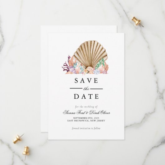 サンゴと貝殻のビーチウェディング セーブザデート (正面/裏面インサイチュ)