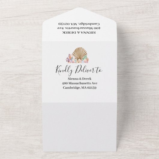 サンゴと貝殻のビーチ ウェディング オールインワン招待状 (外側)