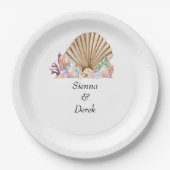 サンゴと貝殻のビーチ ウェディング ペーパープレート (正面)