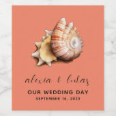 サンゴと貝殻 「私たちの結婚式の日」 ワインラベル (シングルラベル)