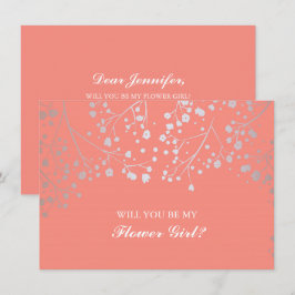 サンゴと赤ちゃんの息のウェディング フラワーガール 招待状