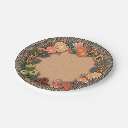 サンゴと金ゴールドの花リース、Burlap、紙プレート ペーパープレート (アングル)
