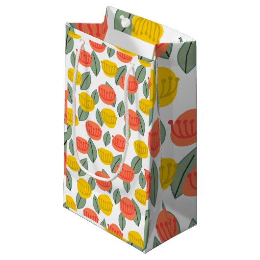 サンゴと金ゴールドの花 スモールペーパーバッグ (正面アングル)