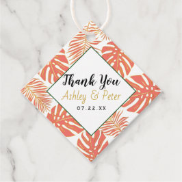 サンゴと金ゴールドの葉トロピカル結婚の感謝 フェイバータグ