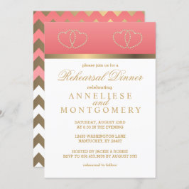 サンゴと金ゴールドハート – リハーサルディナー 招待状