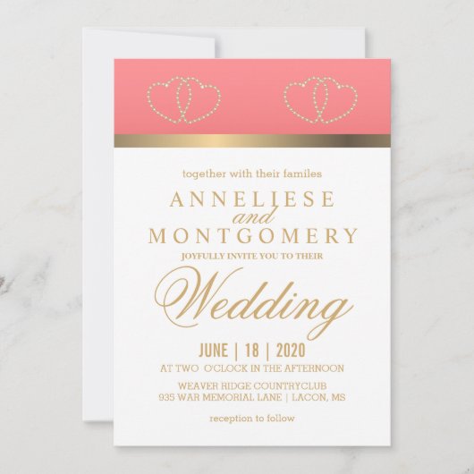 サンゴと金ゴールドハート-招待状 招待状 (正面)