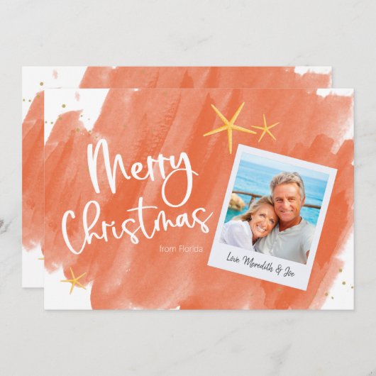 サンゴと金ゴールド熱帯水カラークリスマスカード (正面/裏面)